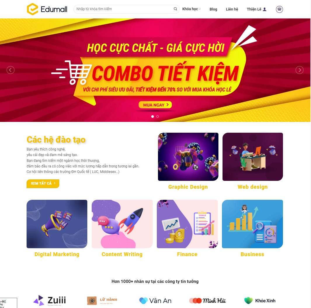 Mẫu web Bán khóa học - Có tích hợp học online - Quản lý khóa học ngay trên web